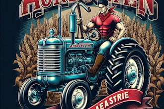 design high quality agriculture tractor mascot logo with t shirt design