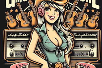 design high quality music store vintage logo with t shirt design