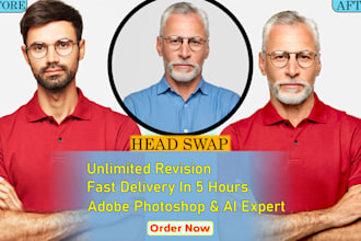 do head swap and face swap image editing with photoshop and ai