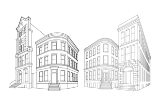 draw minimalist building and house landscape line art