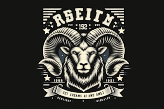design high quality ram skull vintage logo with t shirt design