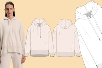create flat sketches and tech packs for fashion design