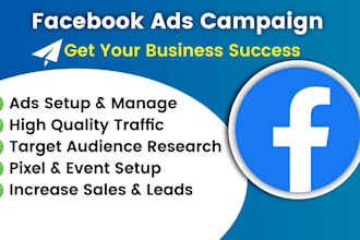 setup and manage facebook ads, conversion with fb pixel and meta ads campaign