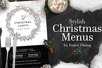 design holiday menu, christmas flyer, gift guide and festive graphics