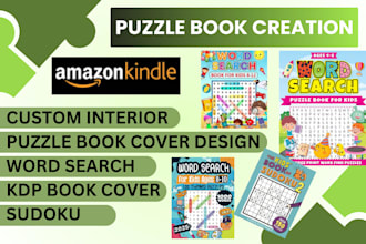 design puzzle book, sudoku, word search, crossword kids games for amazon KDP