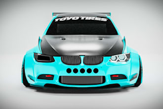 3d model lore friendly bmw car,custom front splitter,flared fenders,widebody kit