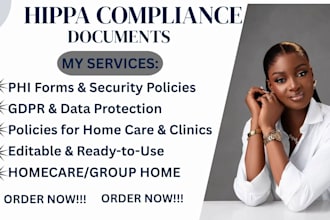 draft hipaa policies, phi forms, security procedures, gdpr , privacy document