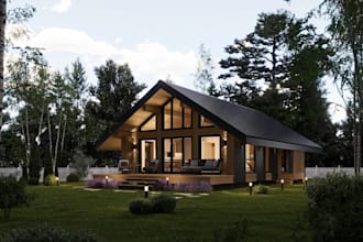 renew 3d cabin house, woodmont residential design, render scandinavian building