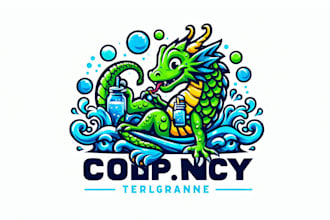 design cold drinks water dragon mascot logo with unlimited revision