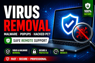 remove viruses, malware, popups, hacked PC remotely
