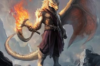 make original fantasy warrior and dragon art