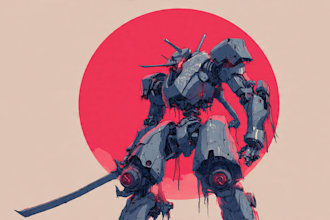 do custom digital 2d anime mecha art illustration