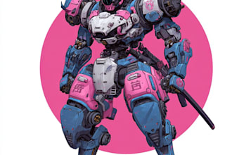 custom futuristic mecha robot character art