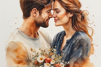 draw a watercolor couple portrait