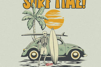 design retro 70s and 80s style t shirt logo and cartoon design