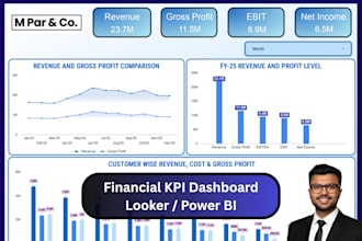 provide a professional financial KPI dashboard on looker studio or pbi