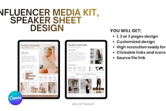 design a professional influencer media kit and speaker sheet