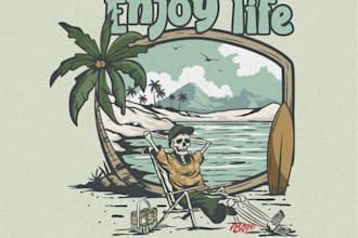 design a beach holiday skeleton relax t shirt logo
