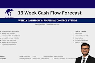 provide a 13week cf forecast with runway burn tracking and scenario analysis
