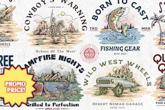 create vintage outdoor adventure illustrations