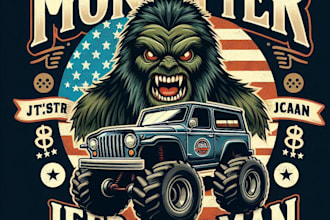 design high quality monster jeep mascot logo with t shirt design