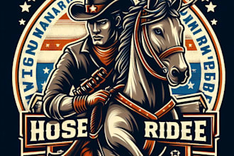 design high quality horse rider mascot logo with t shirt design