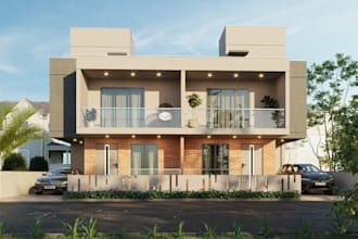 revamp 3d bungalow house,facade balcony,duplex exterior design,row houses render