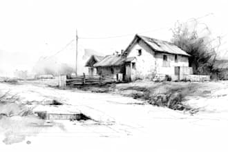 sketch landscape, house or building