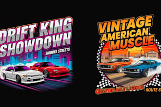 draw custom awesome racing car logo with t shirt design for business