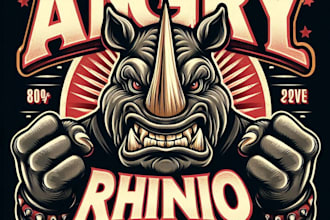 design high quality angry rhino mascot logo with t shirt design