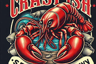 design high quality lobster seafood mascot logo with t shirt design