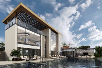 remodel exterior clubhouse, architecture building render, 3d interior decoration