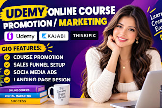 promote your udemy, kajabi or thinkific online course marketing sales