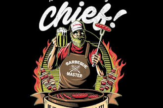 create a vintage premium character BBQ grill restaurant t shirt design