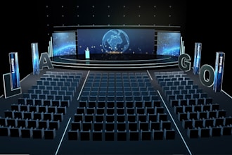 design 3d corporate event stage, conference stage render, stage concept lighten