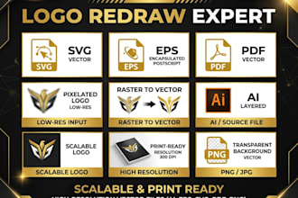 manually vector trace, redraw logo, convert image to vector files ai, eps, svg