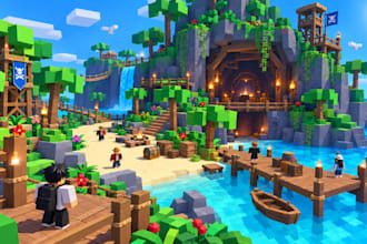 design urban roblox game map, city map, assets, buildings props in roblox studio