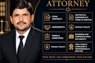 be your lawyer for legal agreements, draft legal contracts and suits