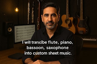 transcription flute recording, piano, bassoon, saxophone to custom sheet music