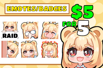 create chibi anime twitch emotes and sub badges, discord