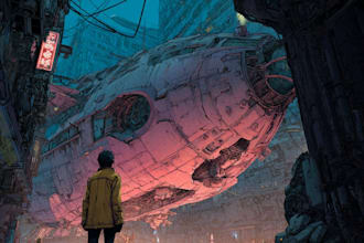 create science fiction, fantasy, cyberpunk illustration