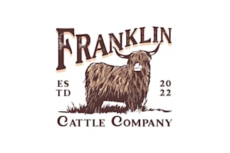 design a vintage hand drawn premium agriculture and cow farm logo