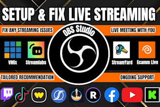 setup or fix obs streamlabs vmix for twitch tiktok youtube whatnot live stream