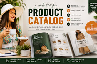 design modern a4 a5 product catalog, retail catalog pdf, brochure, canva catalog