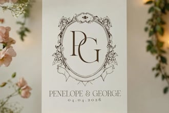 do a romantic and elegant wedding logo for your special day