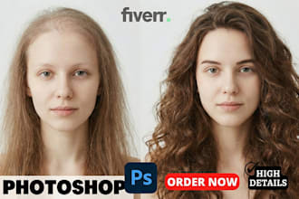fix messy hair, add a realistic beard, and retouch the receding hairline