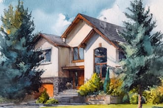 watercolor paint a house portrait
