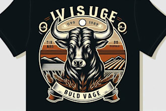 do a unique vintage bull logo t shirt design