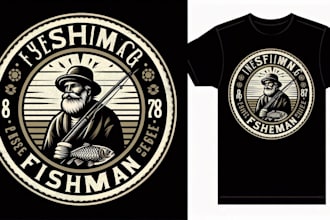 do a vintage fisherman logo with t shirt design