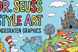 dr seuss style illustration, kids worksheets, workbooks, flashcards